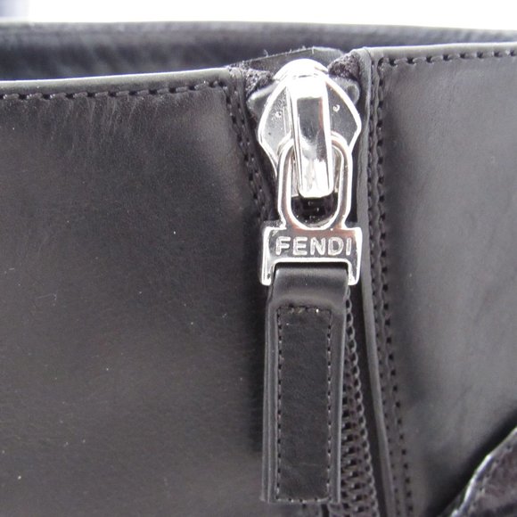 FENDI Black Leather Boots with Crocodile Strap Women's Size 8 or 39 - Picture 13 of 13